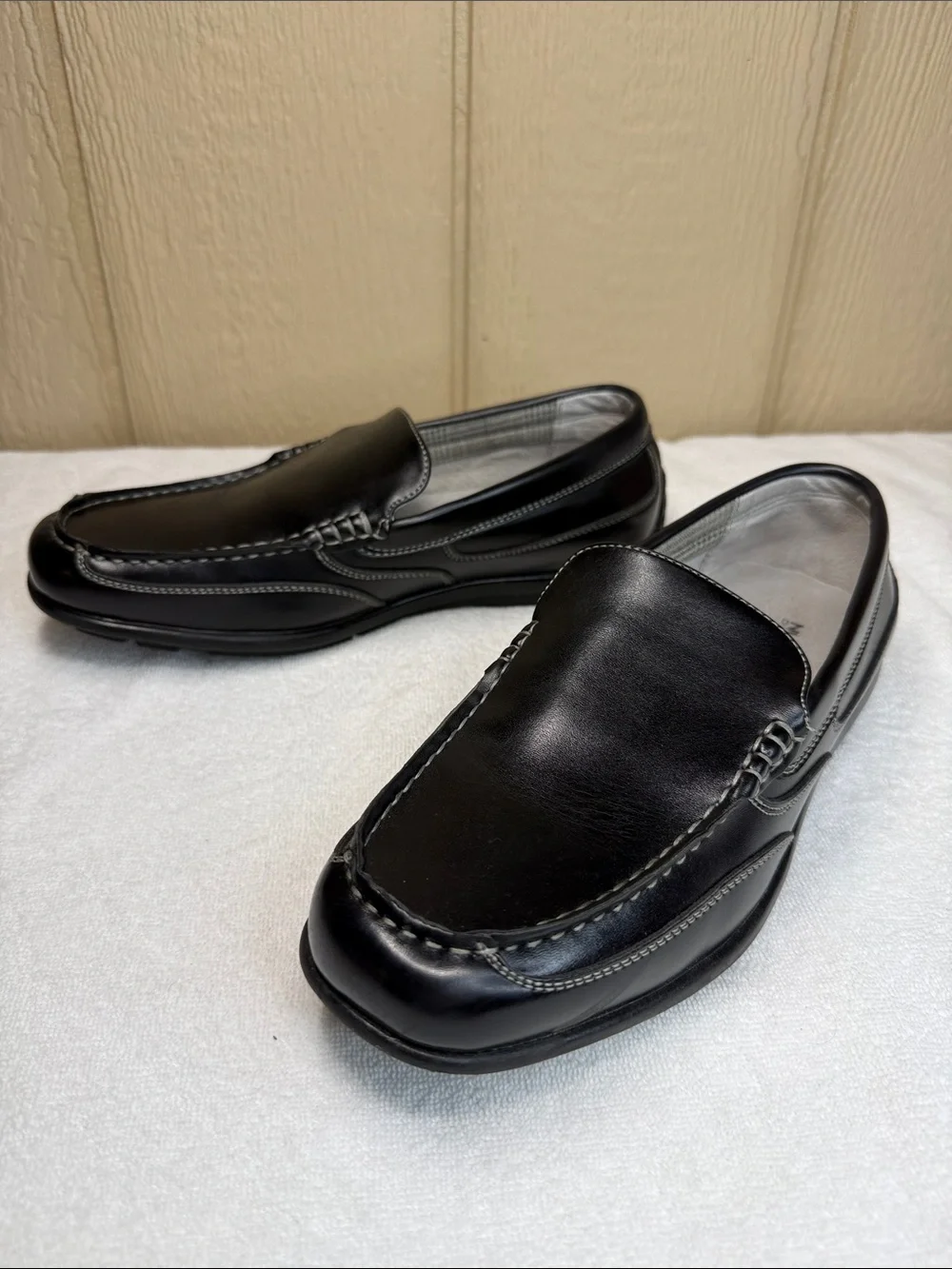 Nunn Bush Cale Black Leather Slip On Loafers Driving Moc Toe Men Preppy Comfy 8